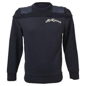 Alexander Mcqueen Logo Crewneck Sweater in Navy Blue Cotton and Wool